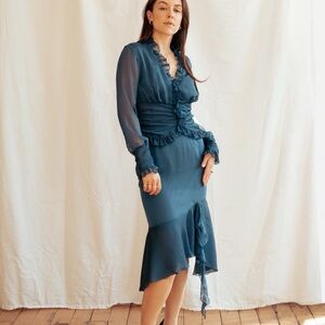 Vintage Y2K teal two piece set - formal outfit